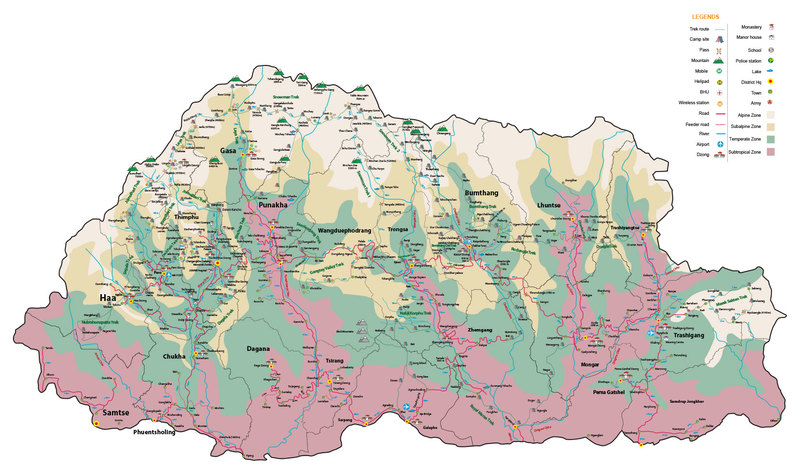 hiking bhutan map